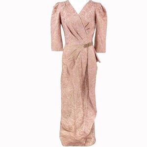 Teri Jon Metallic embellished gown in pink/rose gold